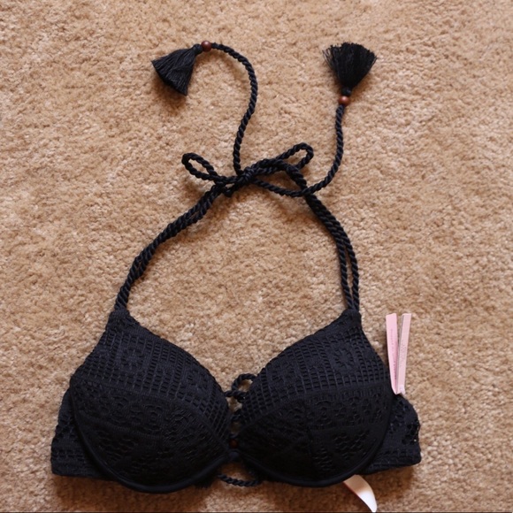 *Top Sold* VS Lace Crochet Black Push-up Bikini - Picture 2 of 5